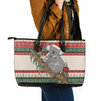 Aussie Koala Mama Christmas Leather Tote Bag Festive Knitted Pattern Inspired