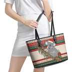 Aussie Koala Mama Christmas Leather Tote Bag Festive Knitted Pattern Inspired