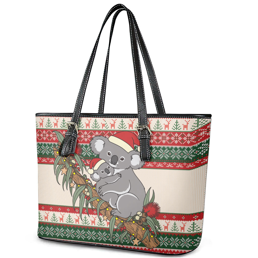 Aussie Koala Mama Christmas Leather Tote Bag Festive Knitted Pattern Inspired