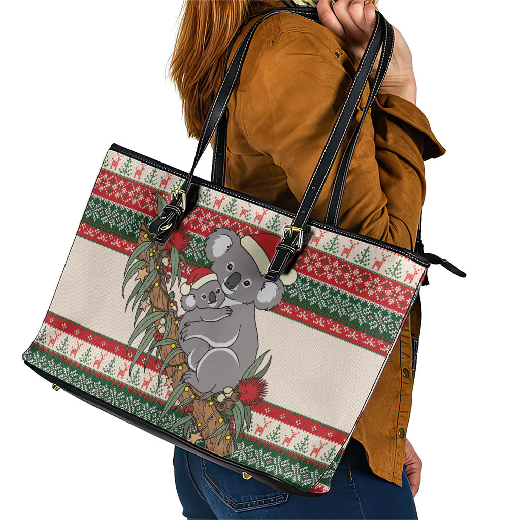 Aussie Koala Mama Christmas Leather Tote Bag Festive Knitted Pattern Inspired