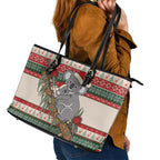Aussie Koala Mama Christmas Leather Tote Bag Festive Knitted Pattern Inspired