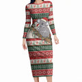 Aussie Koala Mama Christmas Long Sleeve Bodycon Dress Festive Knitted Pattern Inspired
