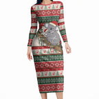 Aussie Koala Mama Christmas Long Sleeve Bodycon Dress Festive Knitted Pattern Inspired