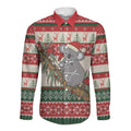Aussie Koala Mama Christmas Long Sleeve Button Shirt Festive Knitted Pattern Inspired