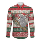 Aussie Koala Mama Christmas Long Sleeve Button Shirt Festive Knitted Pattern Inspired