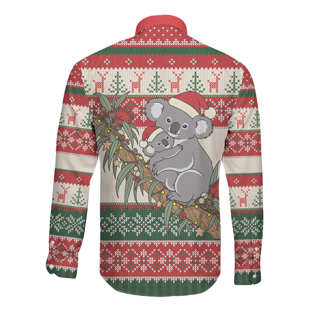 Aussie Koala Mama Christmas Long Sleeve Button Shirt Festive Knitted Pattern Inspired
