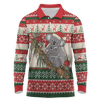 Aussie Koala Mama Christmas Long Sleeve Polo Shirt Festive Knitted Pattern Inspired
