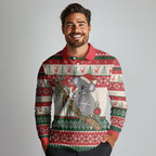 Aussie Koala Mama Christmas Long Sleeve Polo Shirt Festive Knitted Pattern Inspired