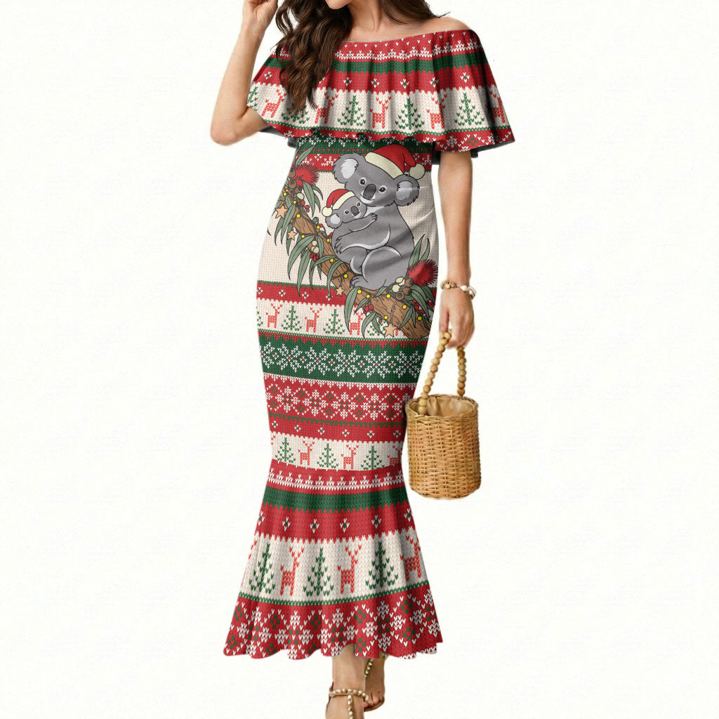 Aussie Koala Mama Christmas Mermaid Dress Festive Knitted Pattern Inspired
