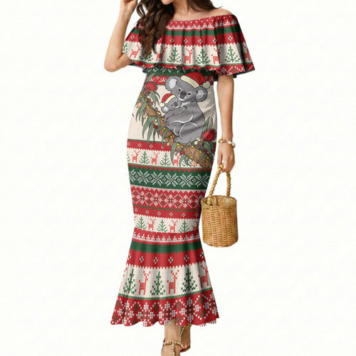 Aussie Koala Mama Christmas Mermaid Dress Festive Knitted Pattern Inspired