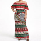 Aussie Koala Mama Christmas Off Shoulder Maxi Dress Festive Knitted Pattern Inspired