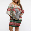 Aussie Koala Mama Christmas Off Shoulder Short Dress Festive Knitted Pattern Inspired