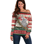 Aussie Koala Mama Christmas Off Shoulder Sweater Festive Knitted Pattern Inspired