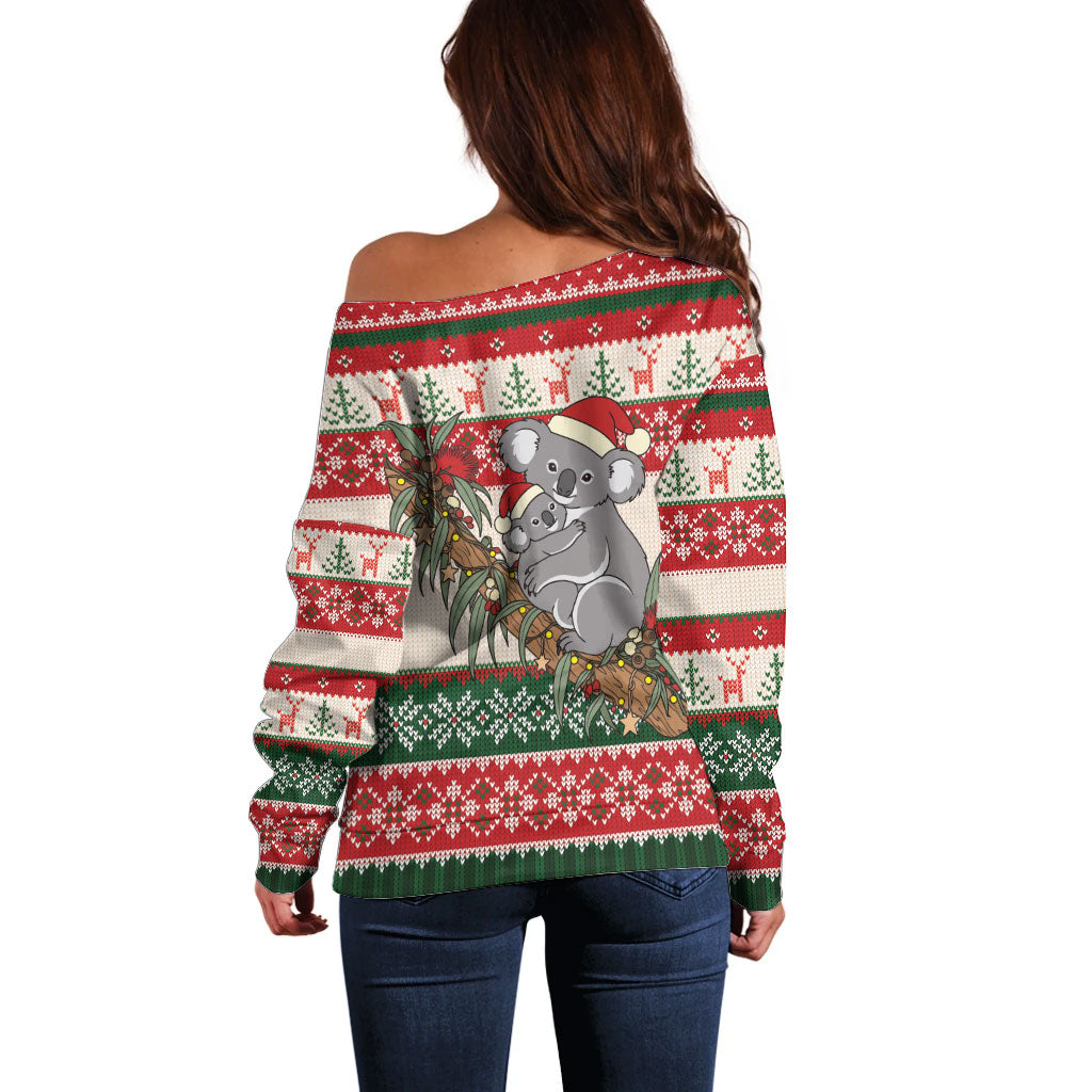 Aussie Koala Mama Christmas Off Shoulder Sweater Festive Knitted Pattern Inspired