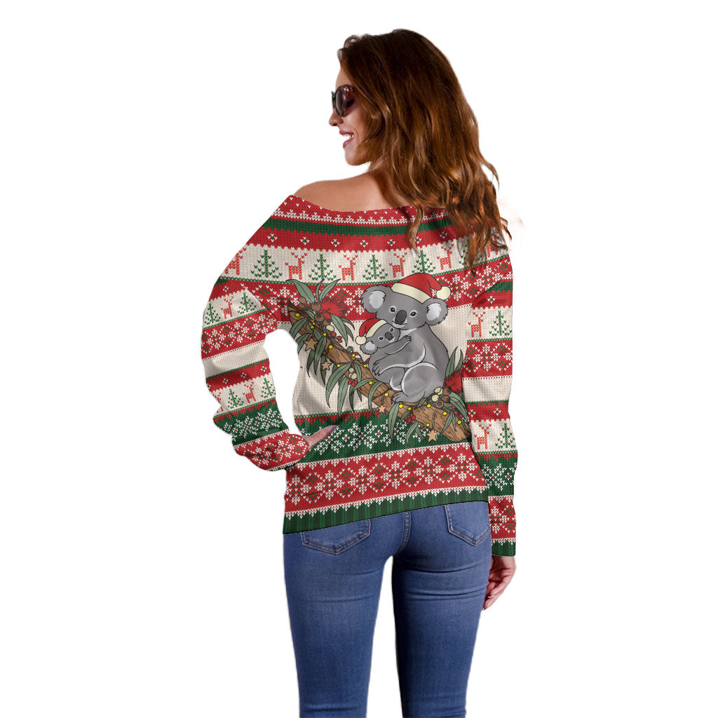 Aussie Koala Mama Christmas Off Shoulder Sweater Festive Knitted Pattern Inspired