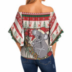 Aussie Koala Mama Christmas Off Shoulder Wrap Waist Top Festive Knitted Pattern Inspired