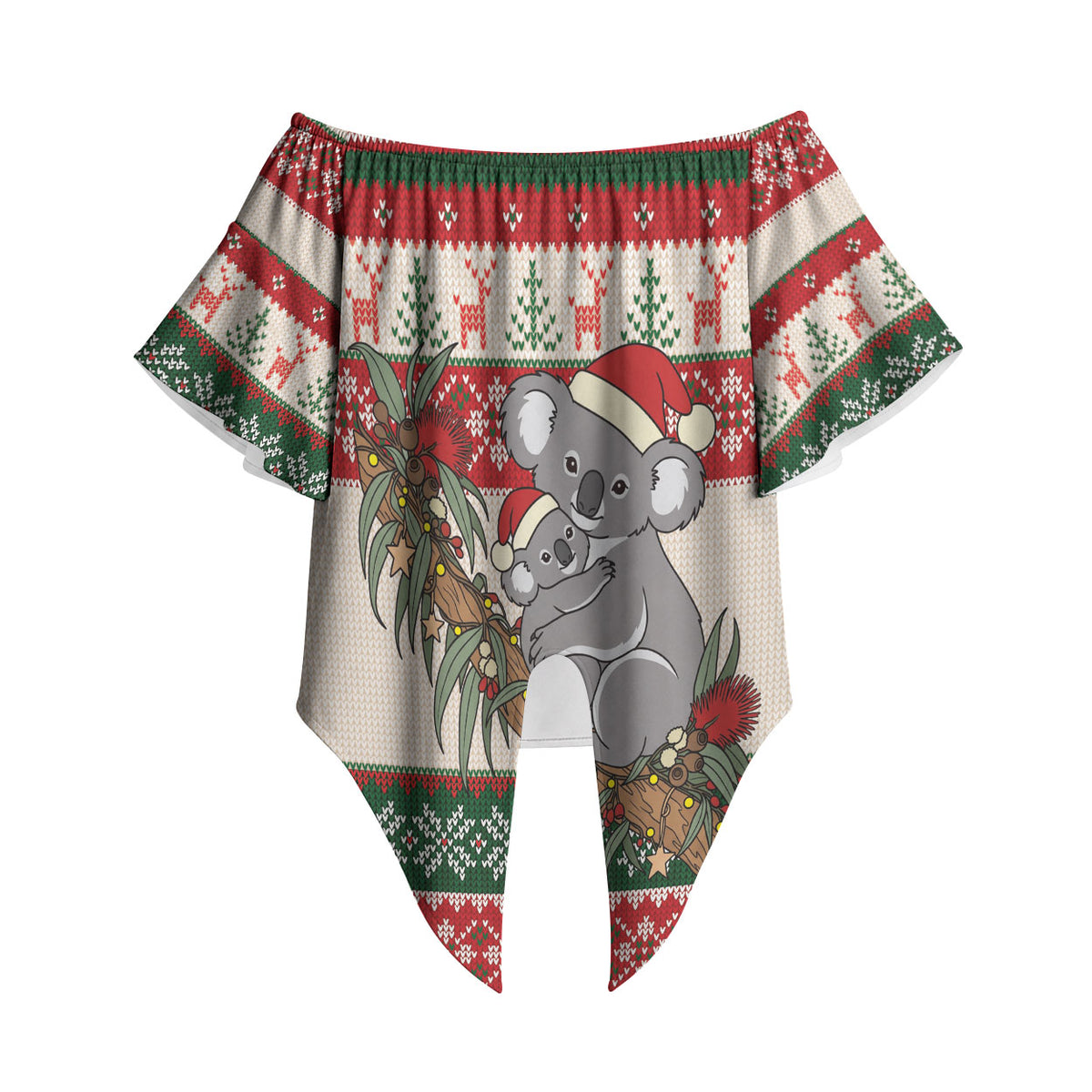Aussie Koala Mama Christmas Off Shoulder Wrap Waist Top Festive Knitted Pattern Inspired