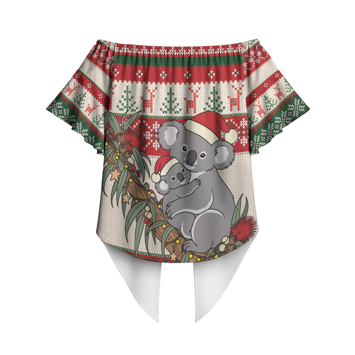 Aussie Koala Mama Christmas Off Shoulder Wrap Waist Top Festive Knitted Pattern Inspired