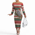 Aussie Koala Mama Christmas Off The Shoulder Long Sleeve Dress Festive Knitted Pattern Inspired