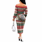 Aussie Koala Mama Christmas Off The Shoulder Long Sleeve Dress Festive Knitted Pattern Inspired