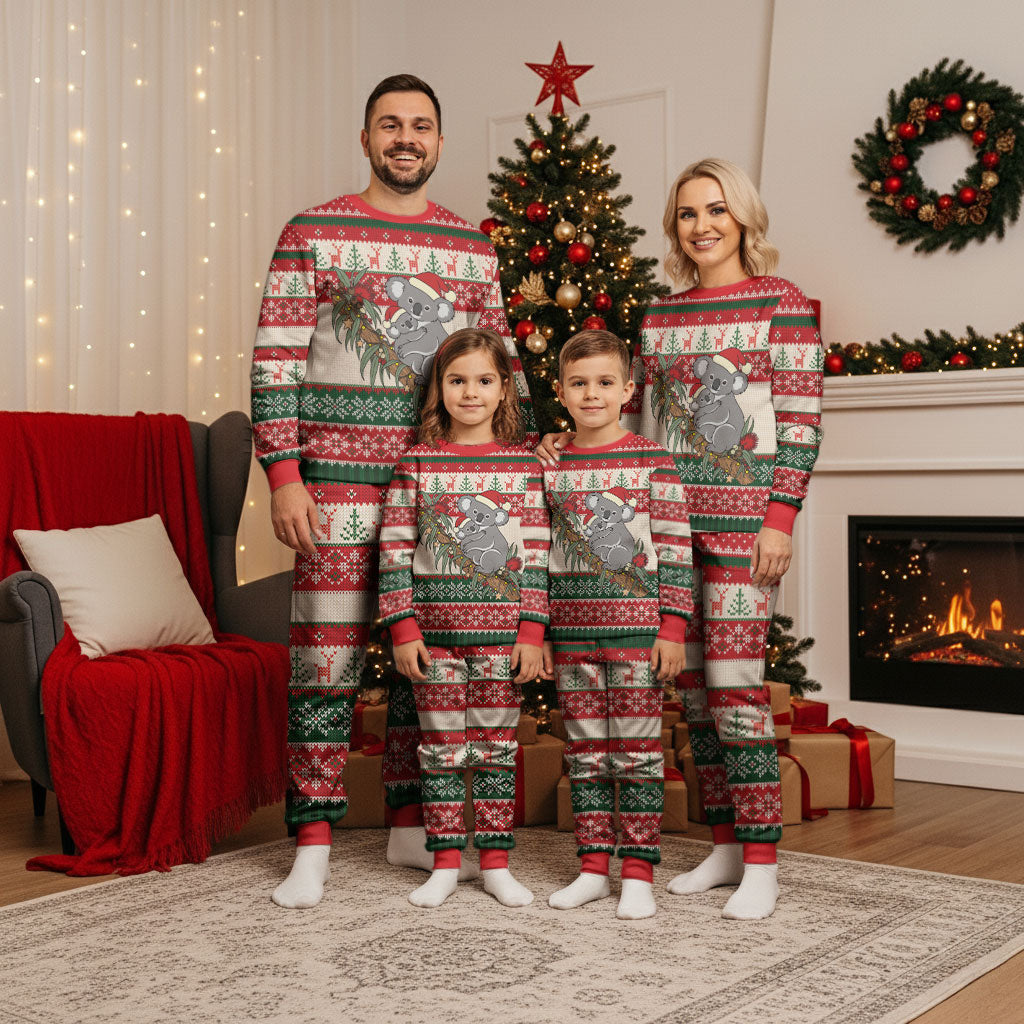 Aussie Koala Mama Christmas Pajama Set Festive Knitted Pattern Inspired