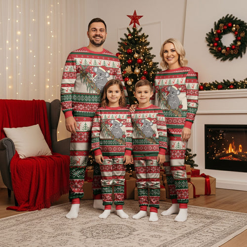 Aussie Koala Mama Christmas Pajama Set Festive Knitted Pattern Inspired