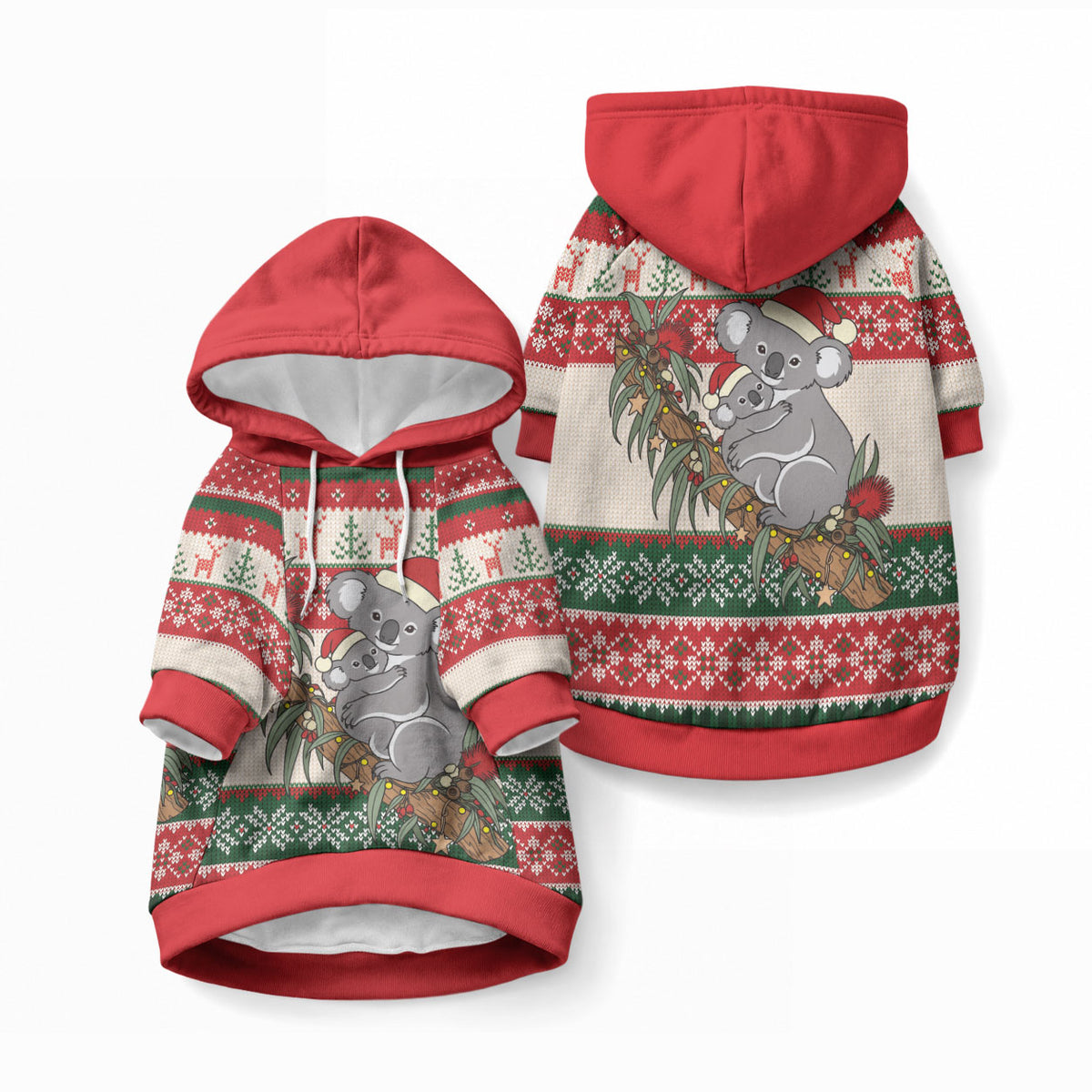 Aussie Koala Mama Christmas Pet Hoodie Festive Knitted Pattern Inspired