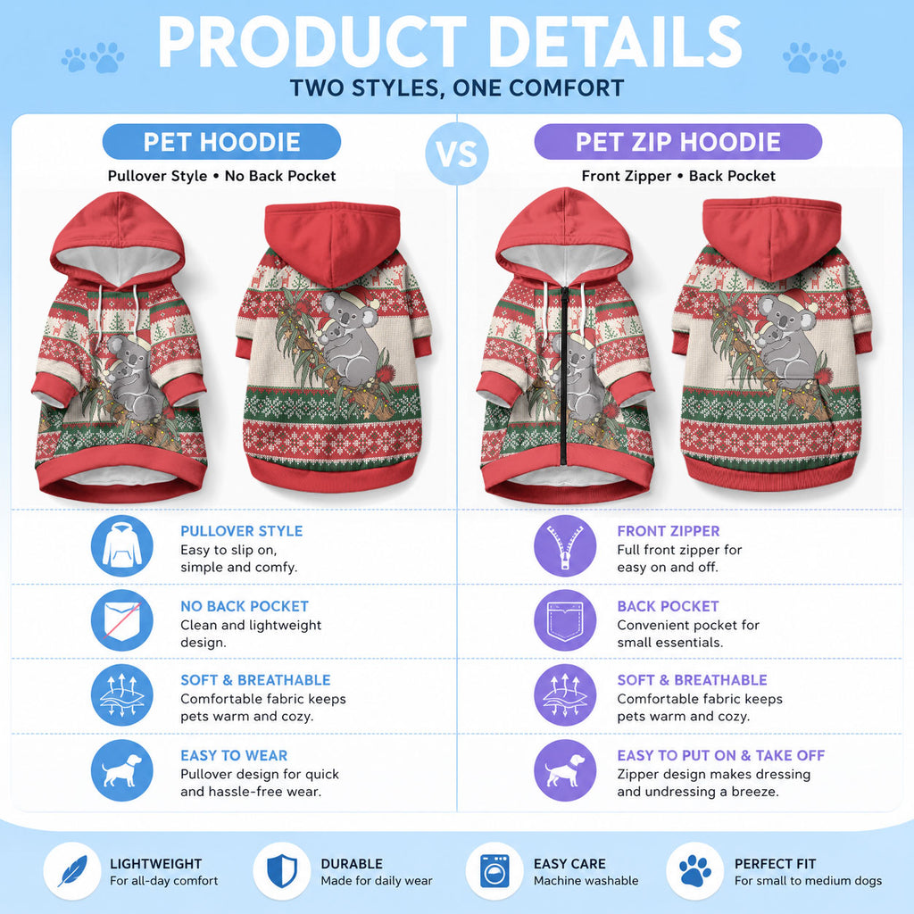Aussie Koala Mama Christmas Pet Hoodie Festive Knitted Pattern Inspired