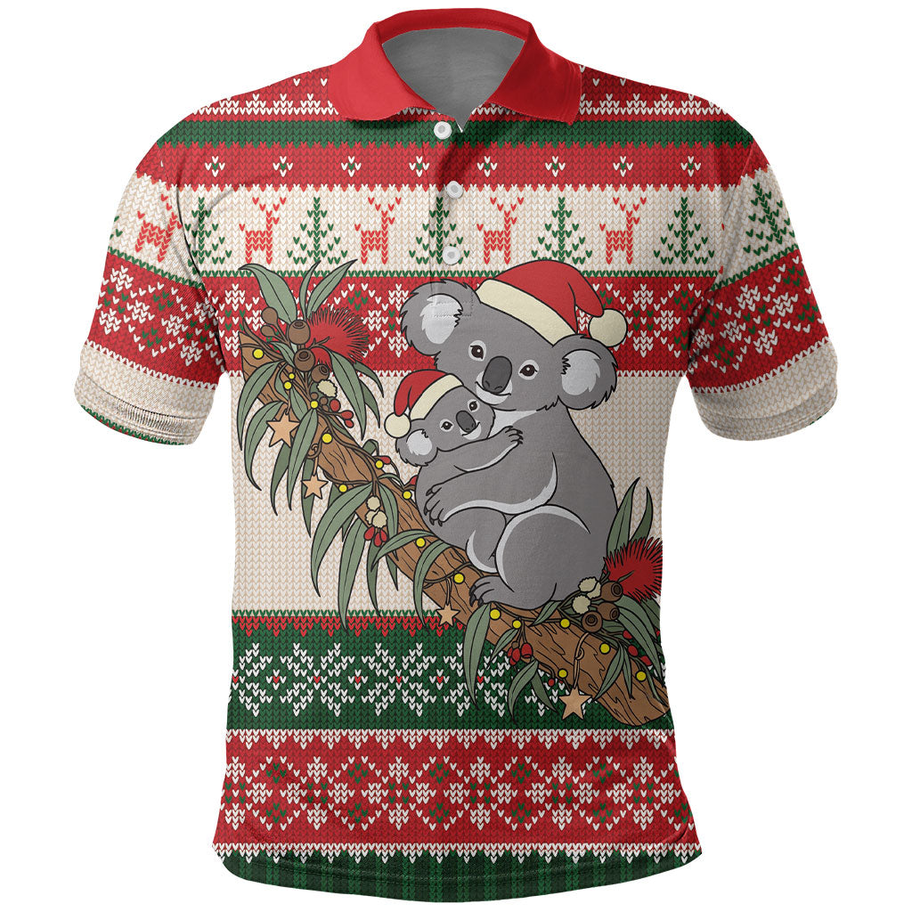 Aussie Koala Mama Christmas Polo Shirt Festive Knitted Pattern Inspired