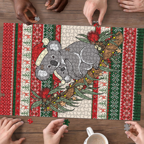 Aussie Koala Mama Christmas Puzzle Festive Knitted Pattern Inspired