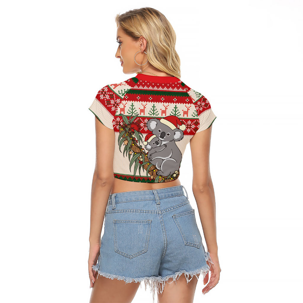 Aussie Koala Mama Christmas Raglan Cropped T Shirt Festive Knitted Pattern Inspired