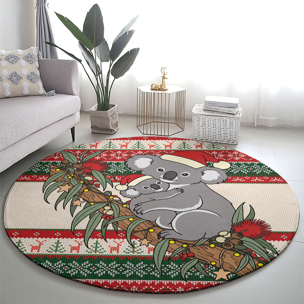 Aussie Koala Mama Christmas Round Carpet Festive Knitted Pattern Inspired