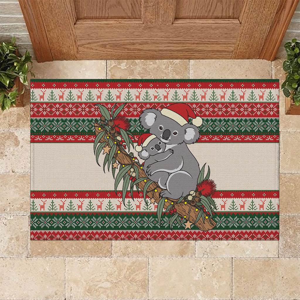 Aussie Koala Mama Christmas Rubber Doormat Festive Knitted Pattern Inspired