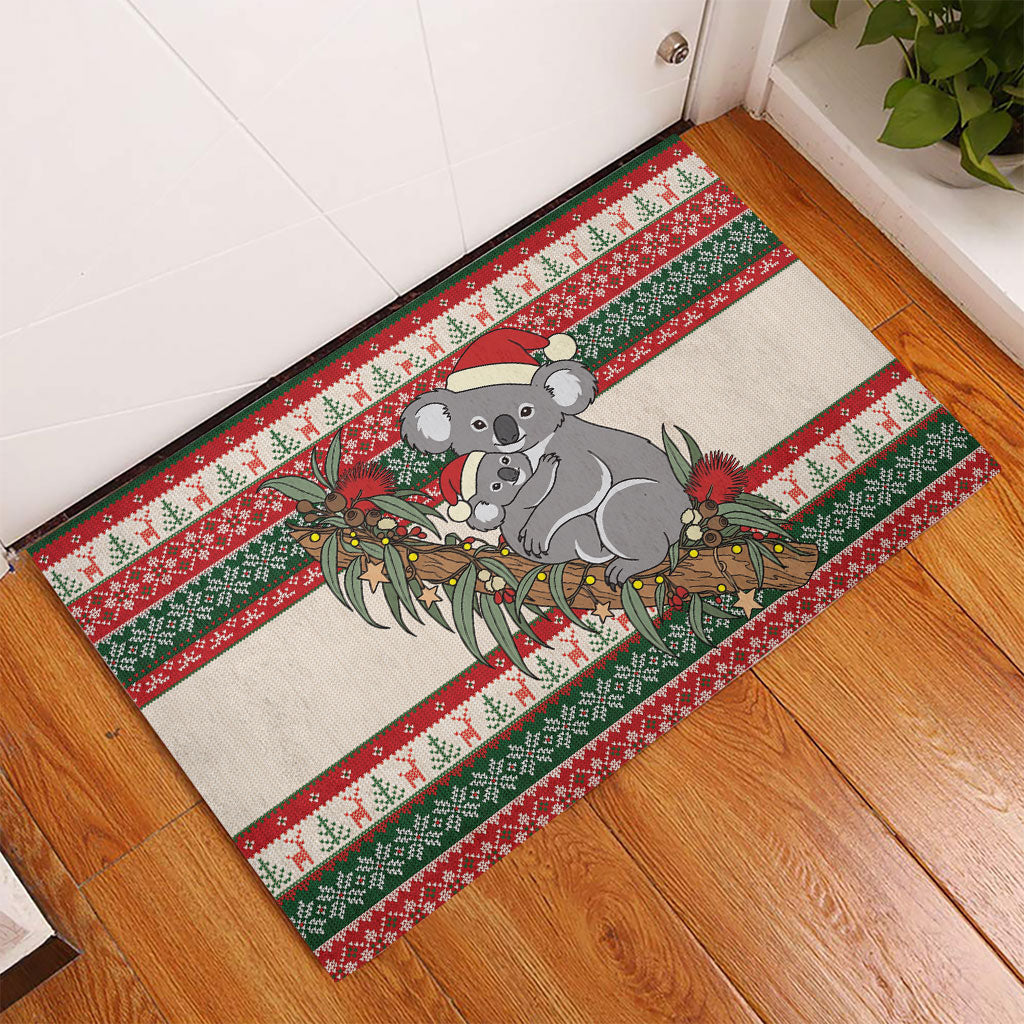 Aussie Koala Mama Christmas Rubber Doormat Festive Knitted Pattern Inspired