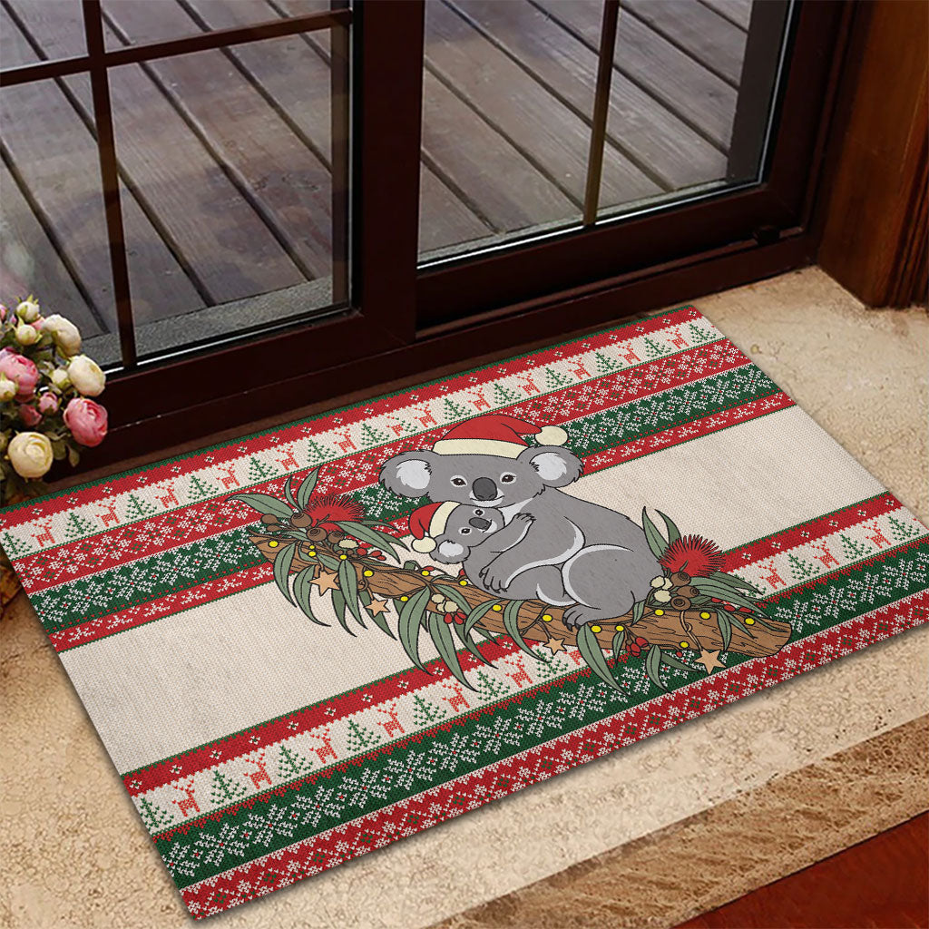 Aussie Koala Mama Christmas Rubber Doormat Festive Knitted Pattern Inspired