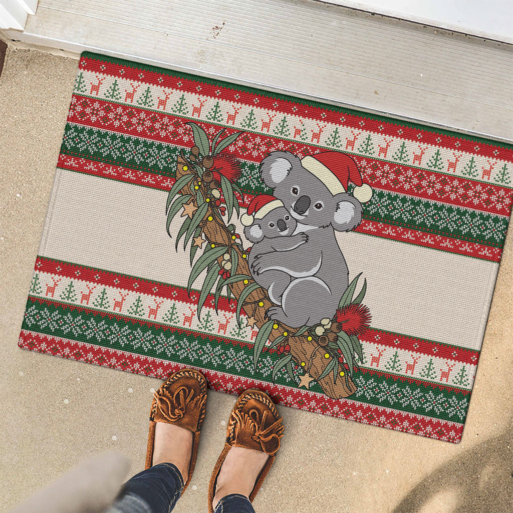 Aussie Koala Mama Christmas Rubber Doormat Festive Knitted Pattern Inspired