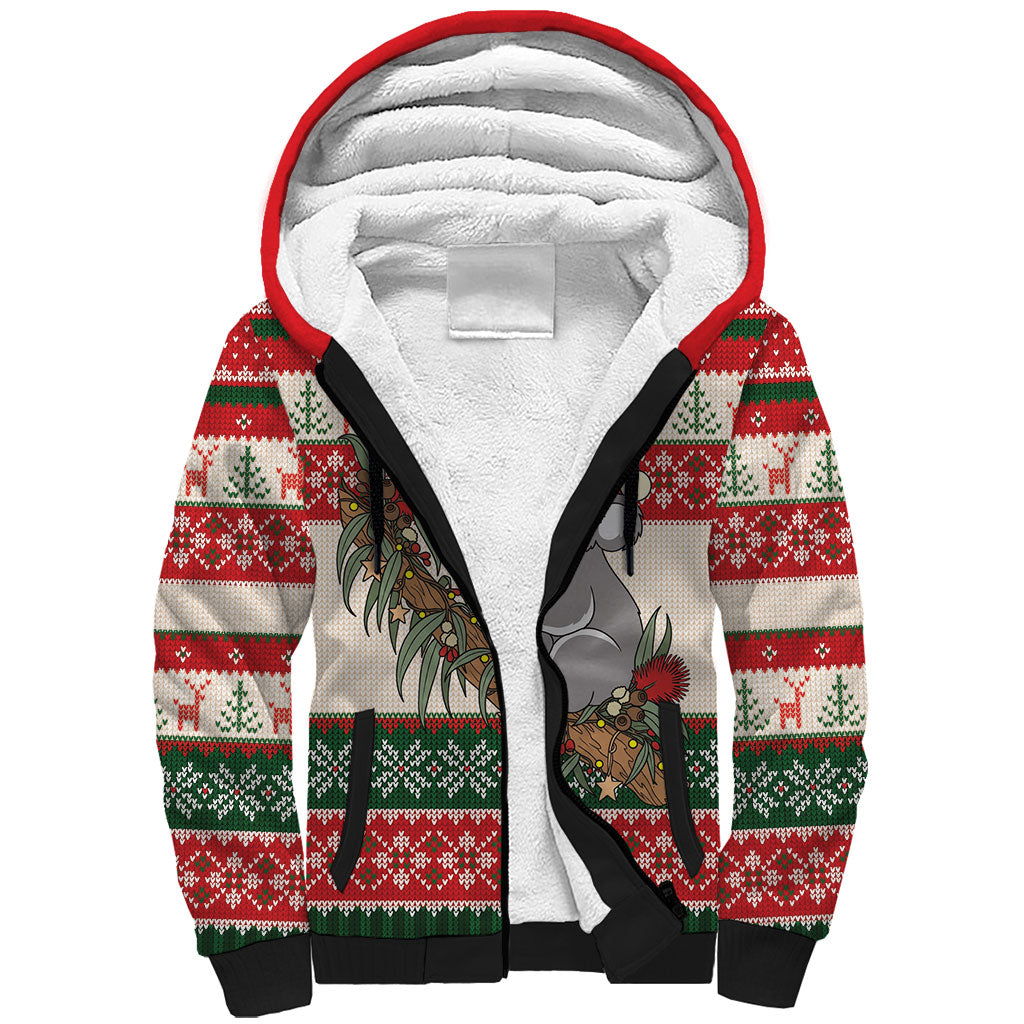 Aussie Koala Mama Christmas Sherpa Hoodie Festive Knitted Pattern Inspired