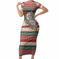 Aussie Koala Mama Christmas Short Sleeve Bodycon Dress Festive Knitted Pattern Inspired