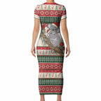 Aussie Koala Mama Christmas Short Sleeve Bodycon Dress Festive Knitted Pattern Inspired
