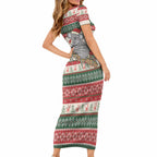 Aussie Koala Mama Christmas Short Sleeve Bodycon Dress Festive Knitted Pattern Inspired