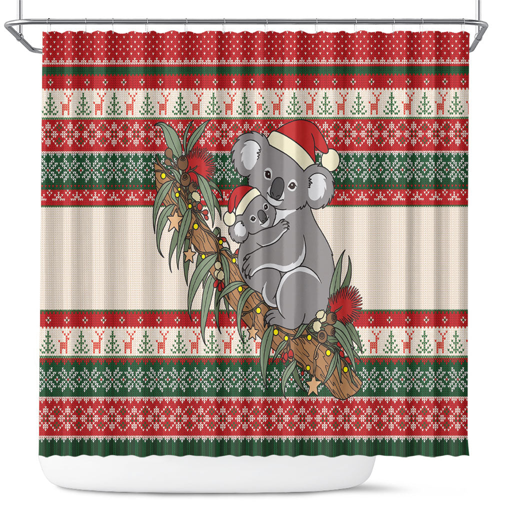Aussie Koala Mama Christmas Shower Curtain Festive Knitted Pattern Inspired