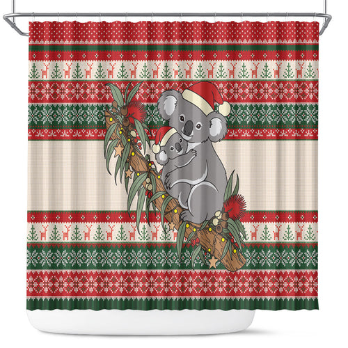 Aussie Koala Mama Christmas Shower Curtain Festive Knitted Pattern Inspired
