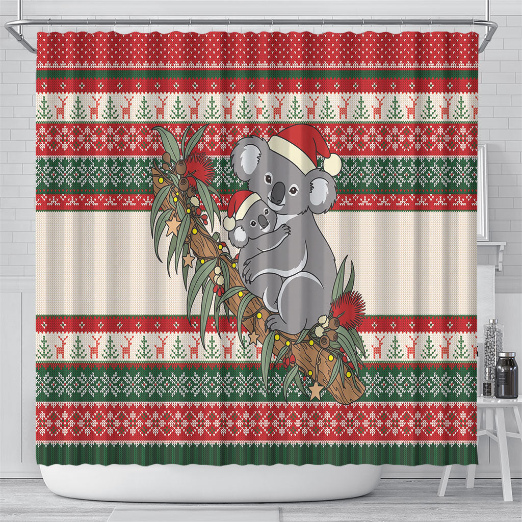 Aussie Koala Mama Christmas Shower Curtain Festive Knitted Pattern Inspired