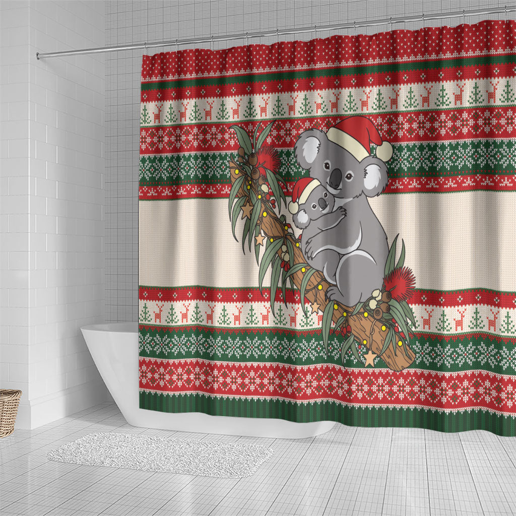 Aussie Koala Mama Christmas Shower Curtain Festive Knitted Pattern Inspired