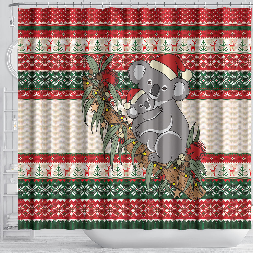 Aussie Koala Mama Christmas Shower Curtain Festive Knitted Pattern Inspired