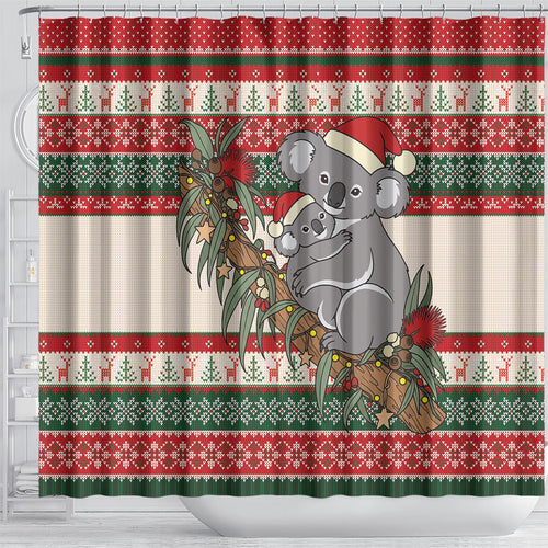 Aussie Koala Mama Christmas Shower Curtain Festive Knitted Pattern Inspired
