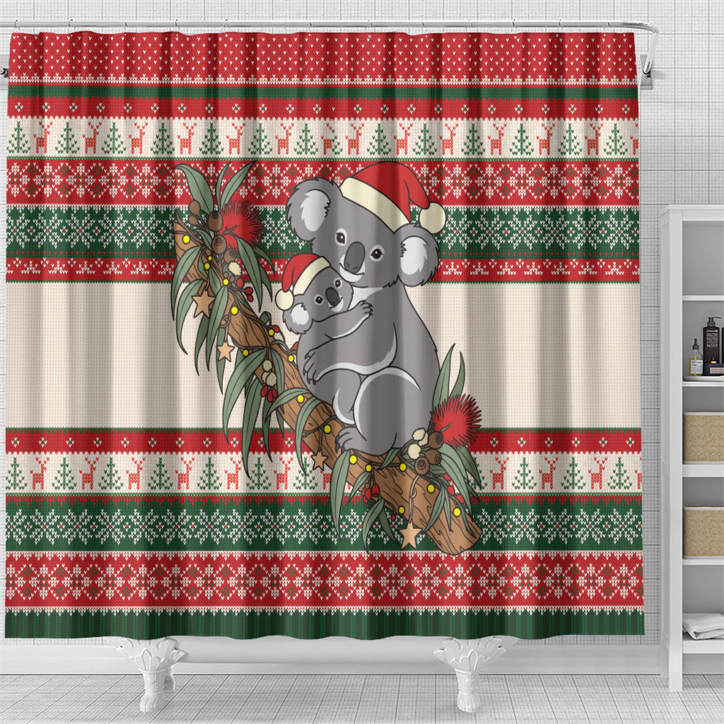 Aussie Koala Mama Christmas Shower Curtain Festive Knitted Pattern Inspired
