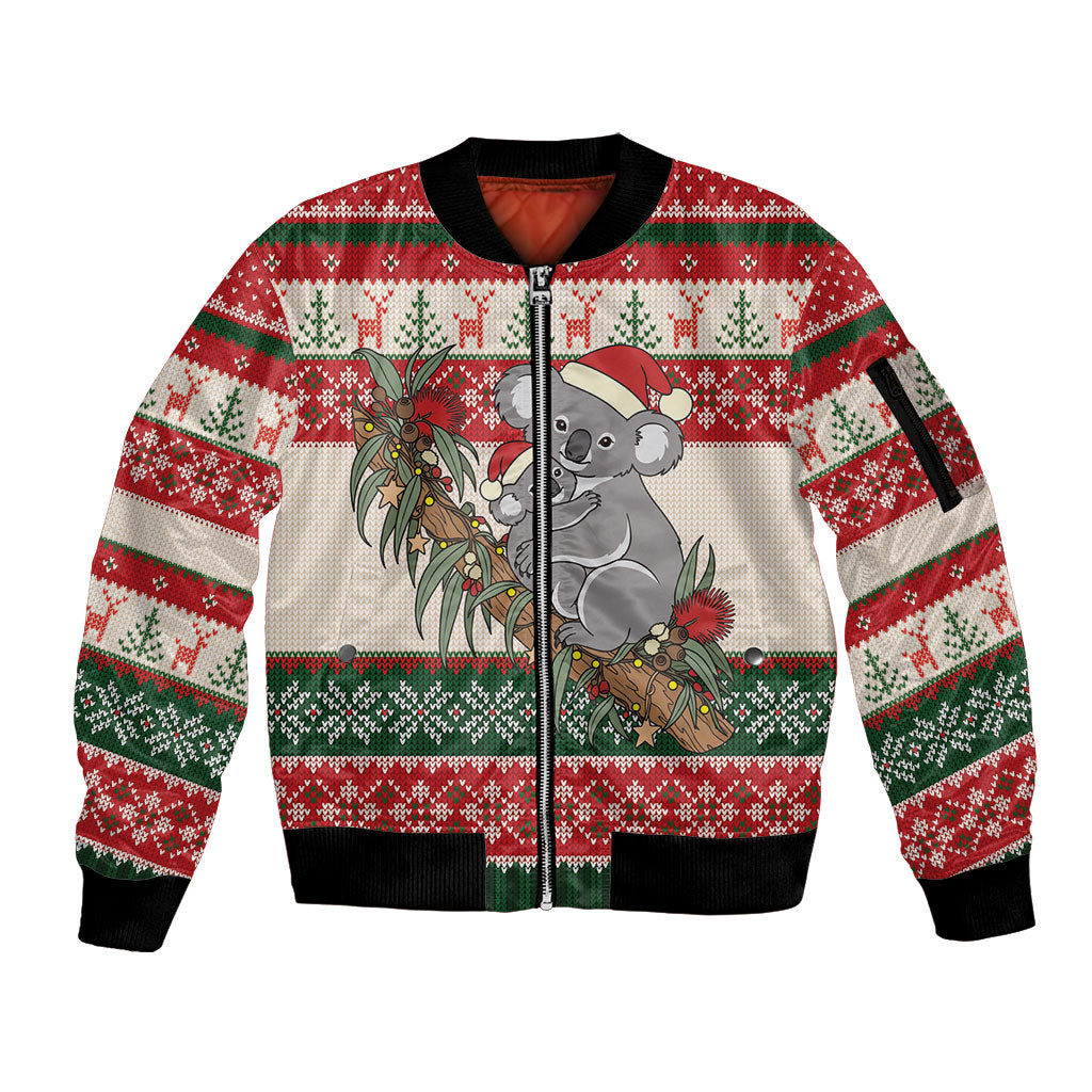 Aussie Koala Mama Christmas Sleeve Zip Bomber Jacket Festive Knitted Pattern Inspired