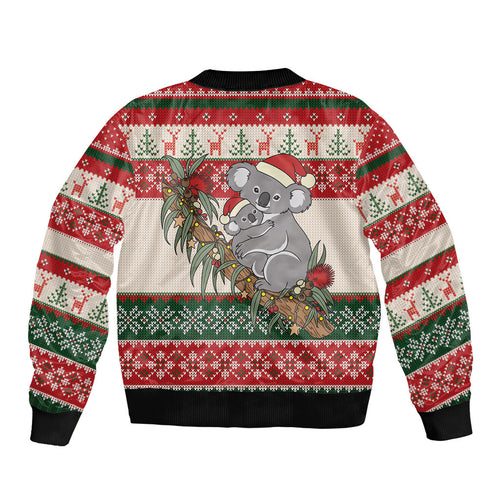 Aussie Koala Mama Christmas Sleeve Zip Bomber Jacket Festive Knitted Pattern Inspired