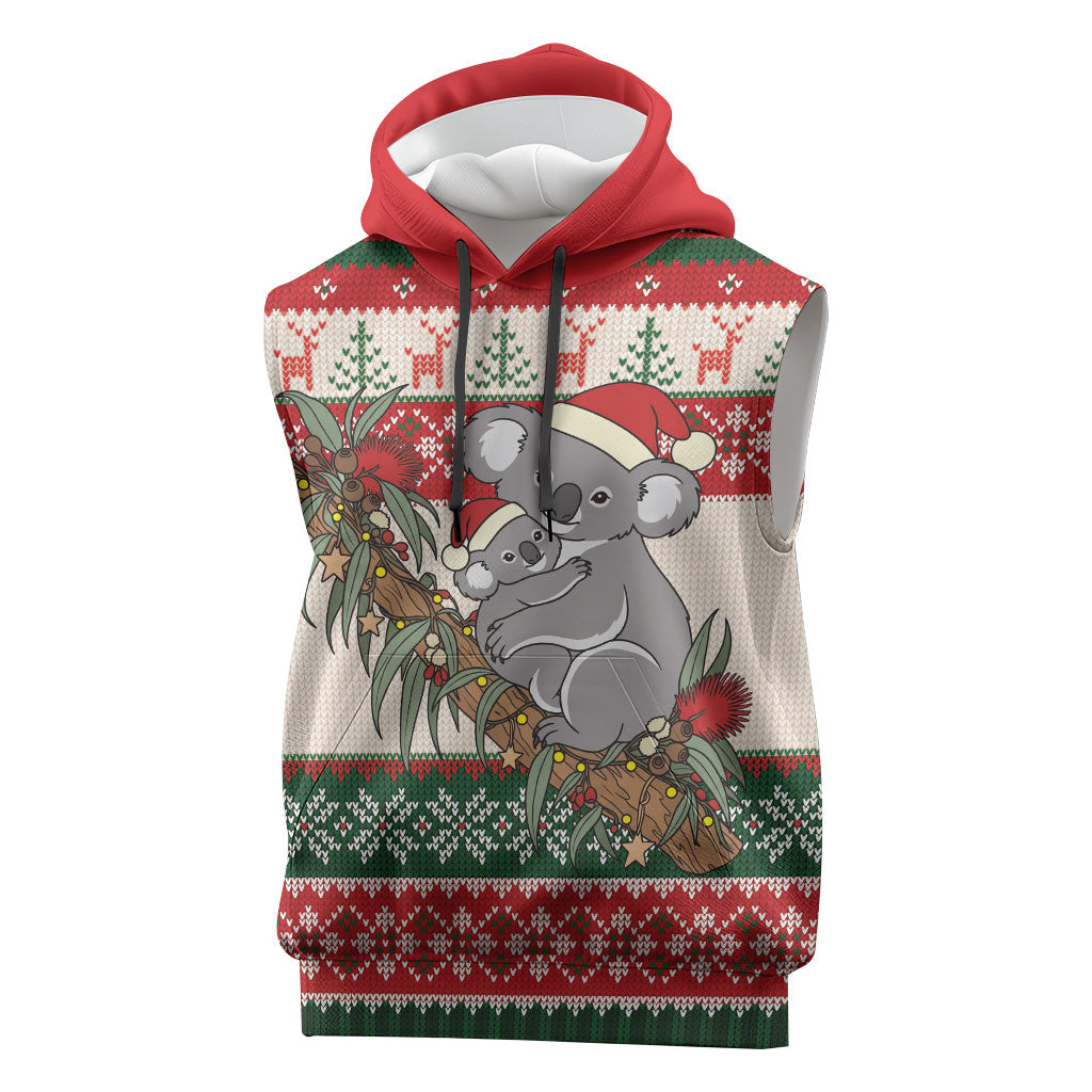 Aussie Koala Mama Christmas Sleeveless Hoodie Festive Knitted Pattern Inspired